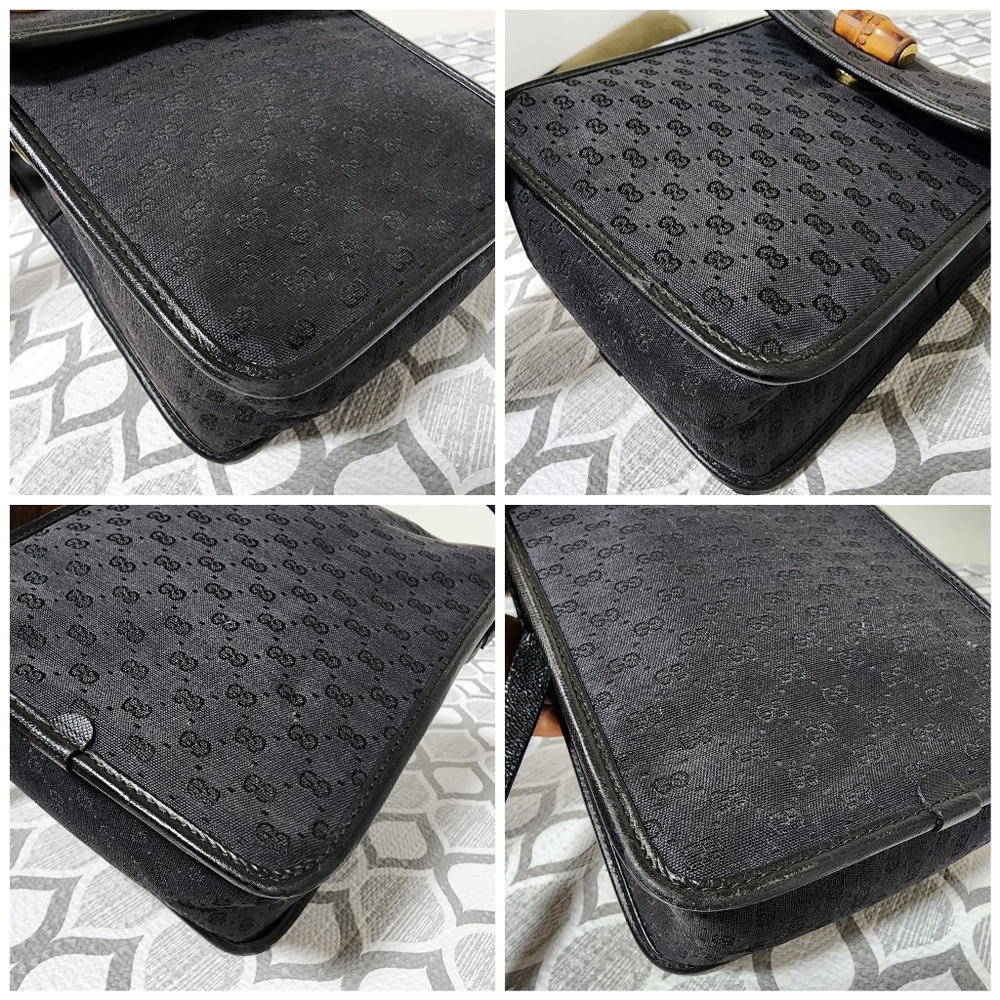 GUCCI Vintage Micro GG Canvas Bamboo Shoulder Bag Black - Picture 10 of 11